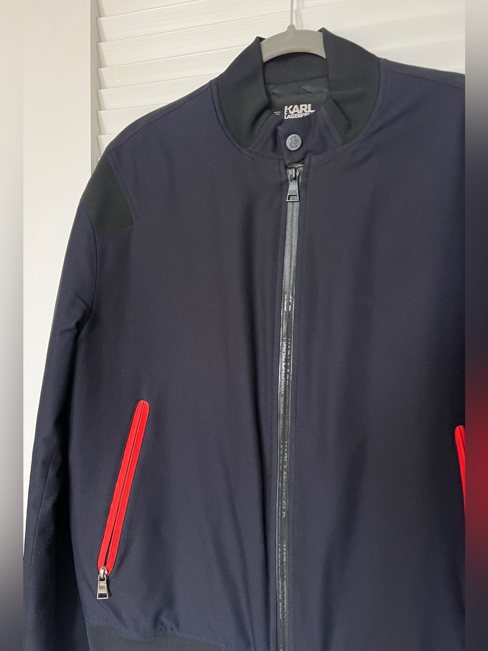 Karl Lagerfeld Navy Bomber Jacket with Red Details